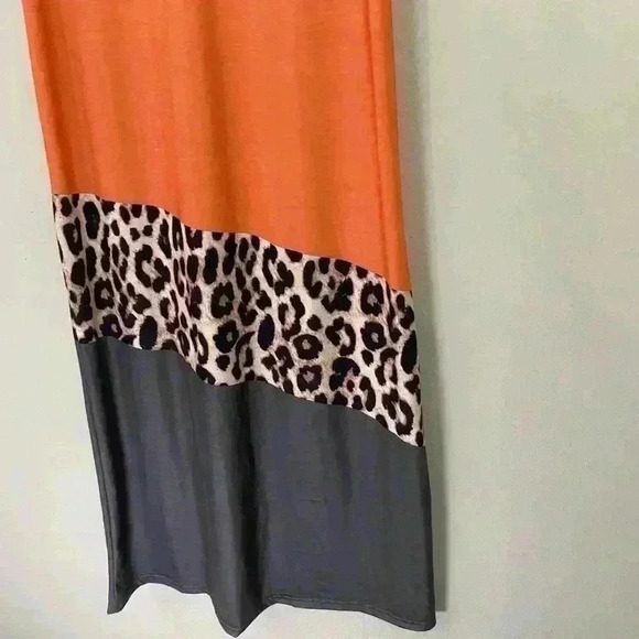 Orange and brown v-neck short sleeve maxi dress - Picture 2 of 2